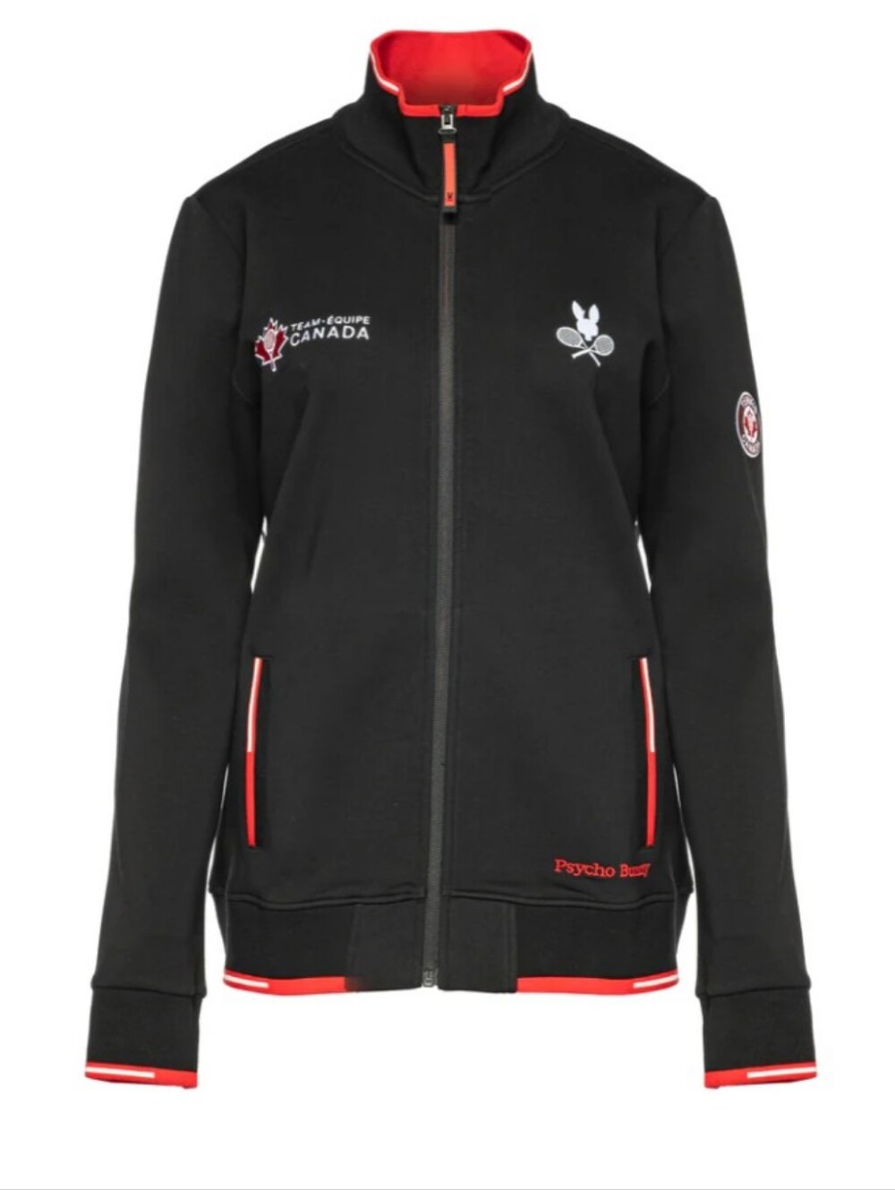 NWT Psycho Bunny Canada Women's Black Zip-Up Track Jacket